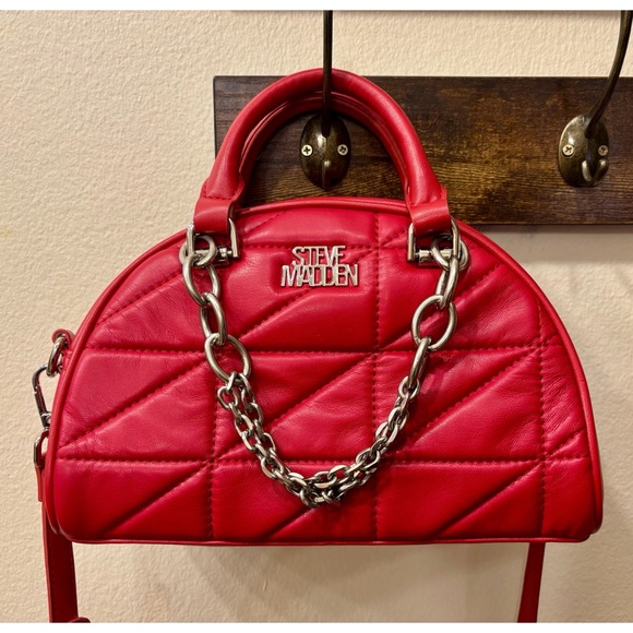 Steve Madden Handbags - Steve Madden Bold Red Quilted Bowler Satchel Handbag